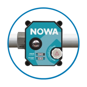 Valve intelligente NOWA installée par PréVol qui coupe automatiquement l’entrée d’eau lors d’un dégât d’eau.